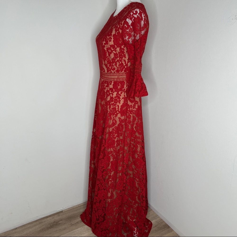 MISSMAY Full Lace Contrast Bell Sleeve Formal Long Dress Red Size S NWT - Picture 11 of 15